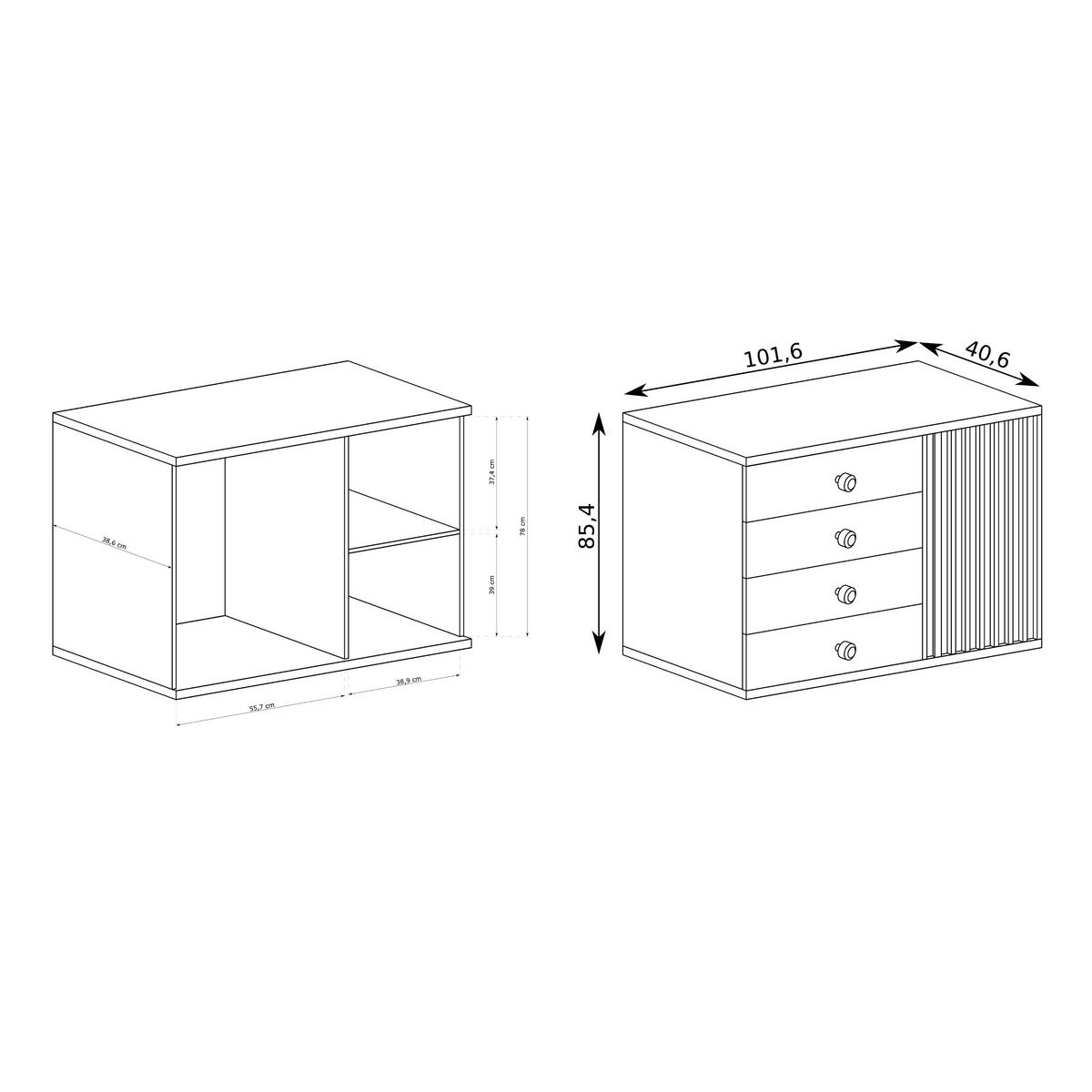 SIDEBOARD NAKUSP C5 Lamellen Eiche Artisan - Schwarz/Eiche Artisan, Glas/Holzwerkstoff (102/86/41cm) - Komodee