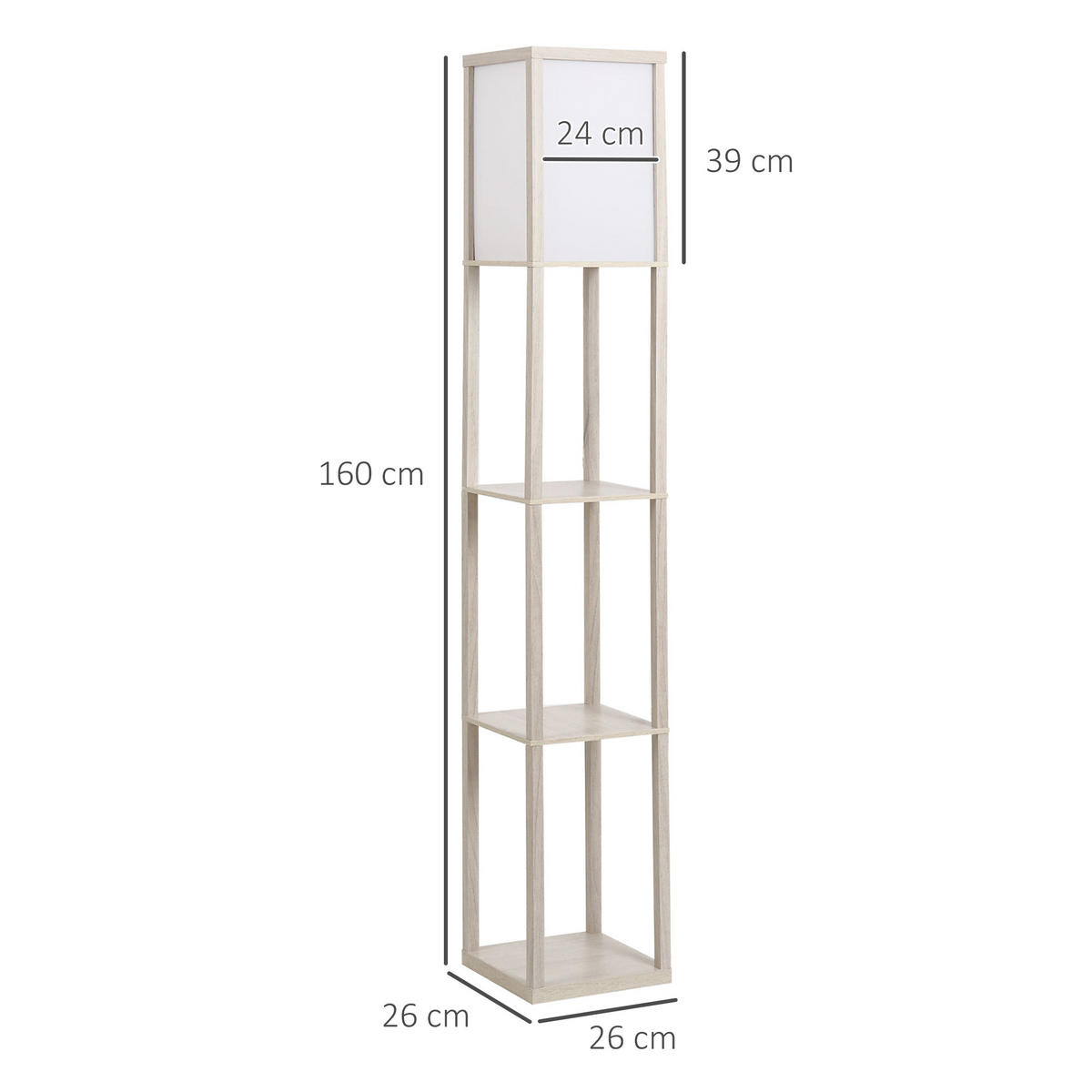 STEHLEUCHTE 26/26/160 cm Weiß mit 3 Regalen Stehlampe, E27, bis 40W - Weiß, Holz (26/26/160cm) - Oxeza