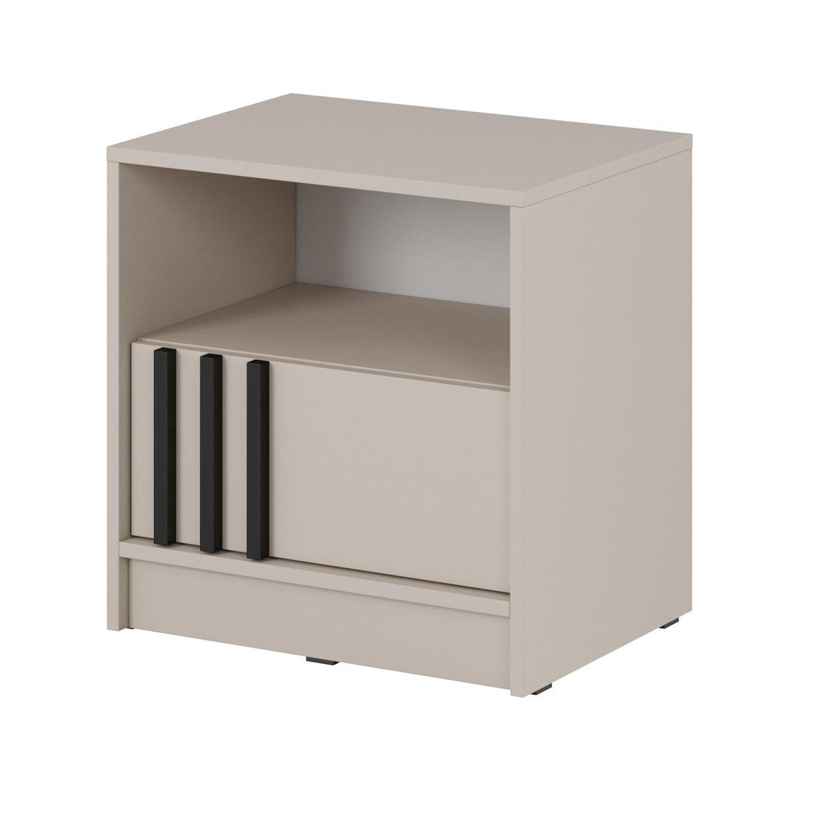 NACHTTISCH Nelly Kaschmir, Schwarz Lamellen, mit Schublade - Kaschmir/Schwarz, Holzwerkstoff (51/52/38cm) - Bettso