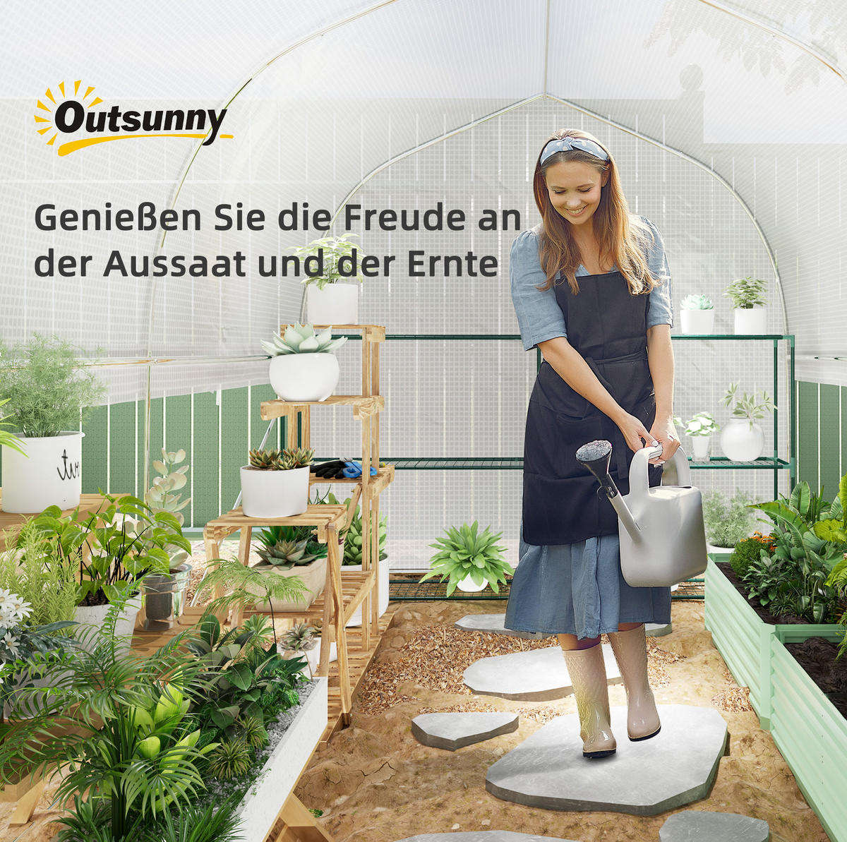GEWÄCHSHAUS aus Kunststoff 300x200x200 cm in Weiß mit Rolltür & Fenstern - Weiß, Kunststoff (200/200/300cm) - Modfu