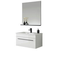 BADMÖBEL-SET weiß Hochglanz schwarz, Badkombination MIT Waschbecken, 60 x 200 cm - Weiß Hochglanz/Schwarz, Holzwerkstoff/Kunststoff (60/200/45cm) - Furn.Design