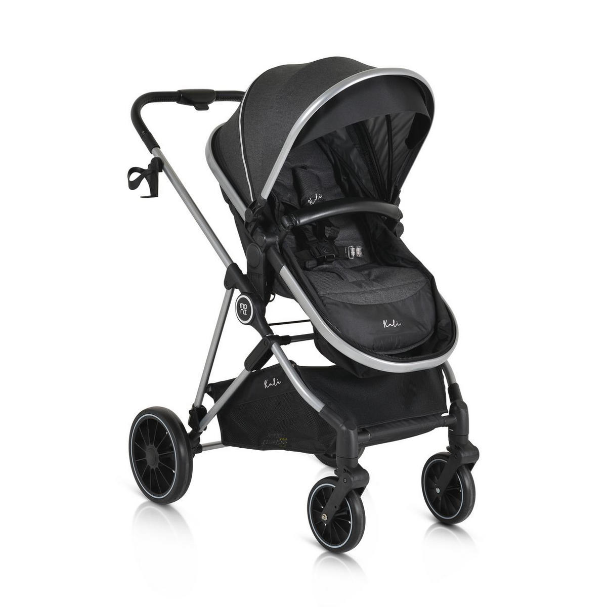 KINDERWAGEN 2 in 1 Kali schwarz umbaubar, Korb, Getränkehalter, Tasche - Schwarz, Metall (77/58/109cm) - Moni