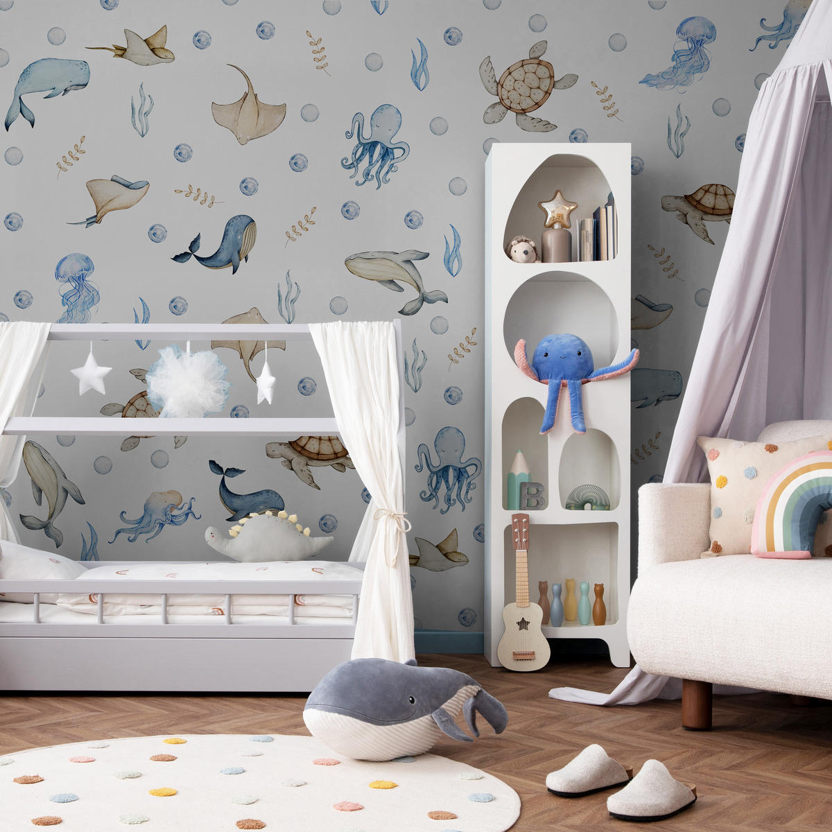 WANDAUFKLEBER SET für Kinder Meerestiere Pflanzen 120x60 - Beige/Braun, Papier (120/60/1cm) - Muralo