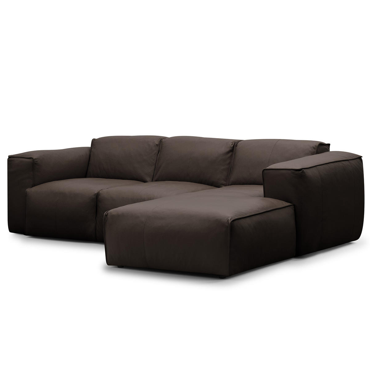 3-SITZER ECKSOFA mit Longchair - Dunkelbraun/Schwarz, Leder/Kunststoff (251/173cm) - home24