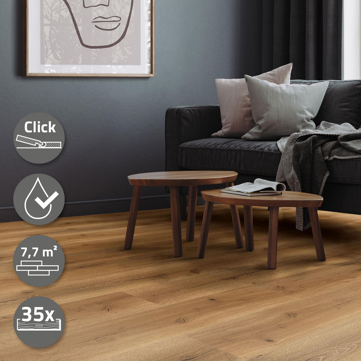 VINYLBODEN Klick 7,7m²/35 Dielen PVC Bodenbelag Eiche Rustikal Holzoptik - Wildeiche, Kunststoff (122/18/0.42cm) - ML-DESIGN