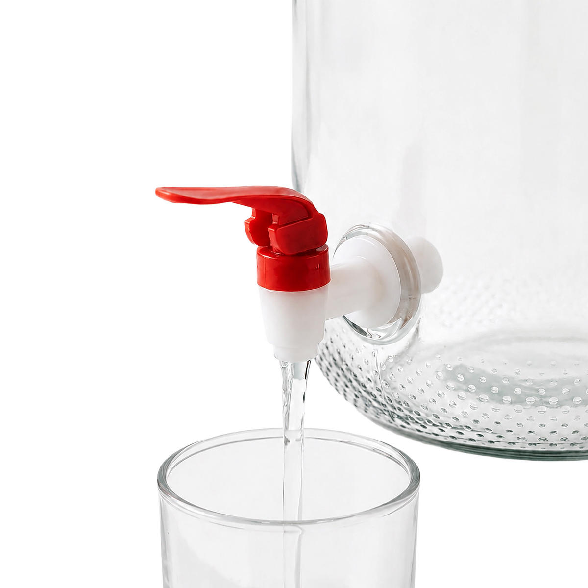 DOZATOR BĂUTURI Roșu sticlă 10 l cu robinet - transparent, sticlă/material plastic (10L) - Relaxdays
