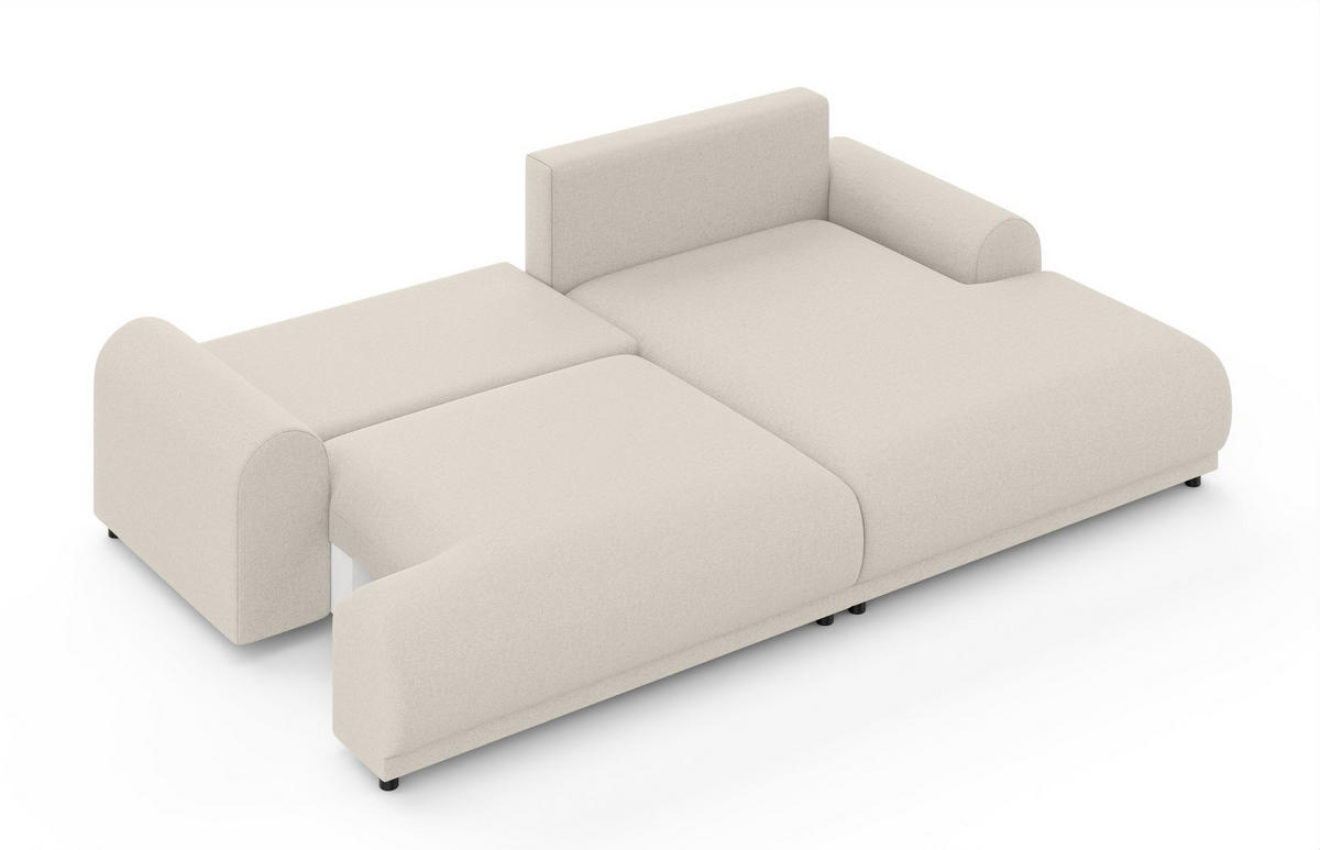 ECKSOFA mit Schlaffunktion, Bettkasten, extrabreite Ottomane rechts, abgerundete Armlehnen, B240/T145/H81 cm, Strukturstoff Beige / 21031 - Beige/Schwarz, Kunststoff/Textil (240/145cm) - luma-home