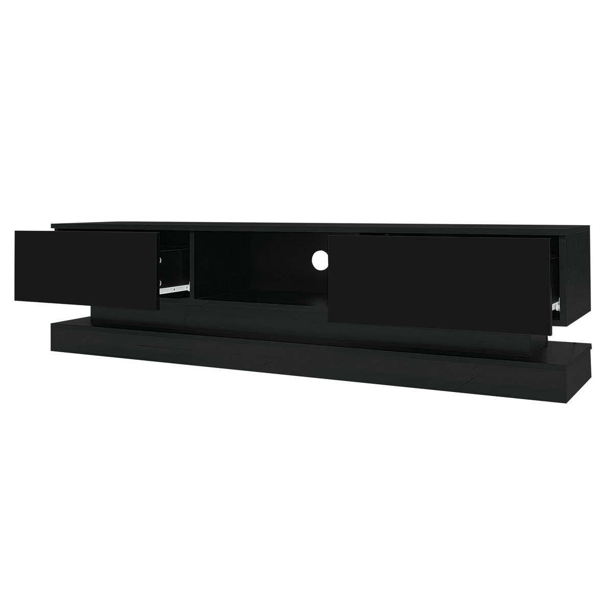 TV-LOWBOARD aus Spanplatte 160x35x40,5 cm Schwarz mit LED-Beleuchtung, 2 Schubladen und App-Steuerung - Schwarz, Holzwerkstoff (160/40.5/35cm) - Modfu