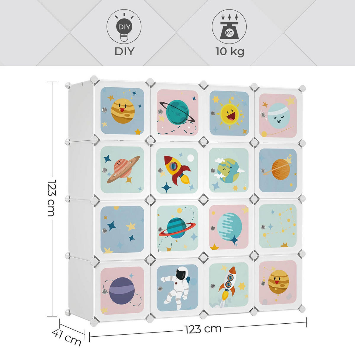 STECKREGAL REGALSYSTEM FÜR KINDER - Weiß, Kunststoff (41/123/123cm) - Hansiro