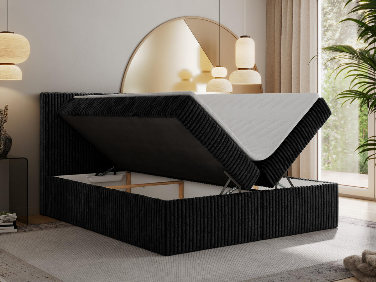 BOXBETT TILIANO 200/200 - Schwarz Cord - H3 - Schwarz, Textil (200/200cm) - MKS