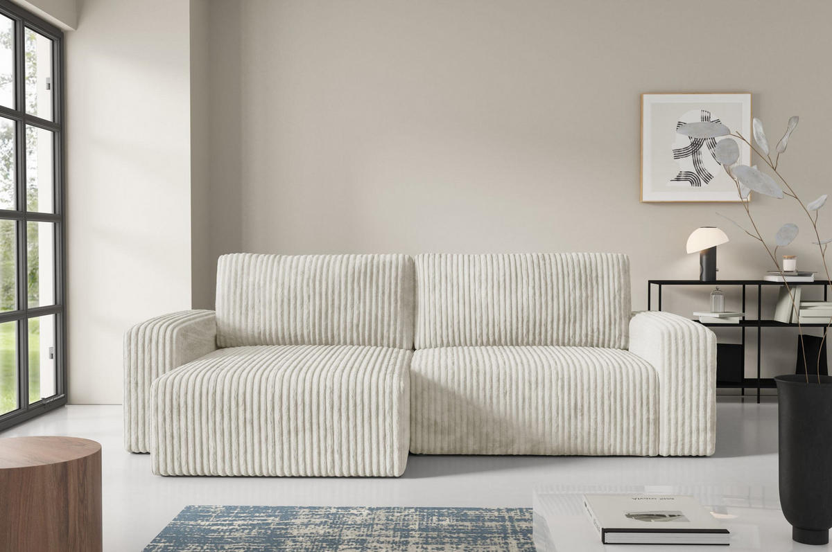 ECKSOFA mit Schlaffunktion Cord Beige - Beige, Textil (244/149cm) - Furnisell