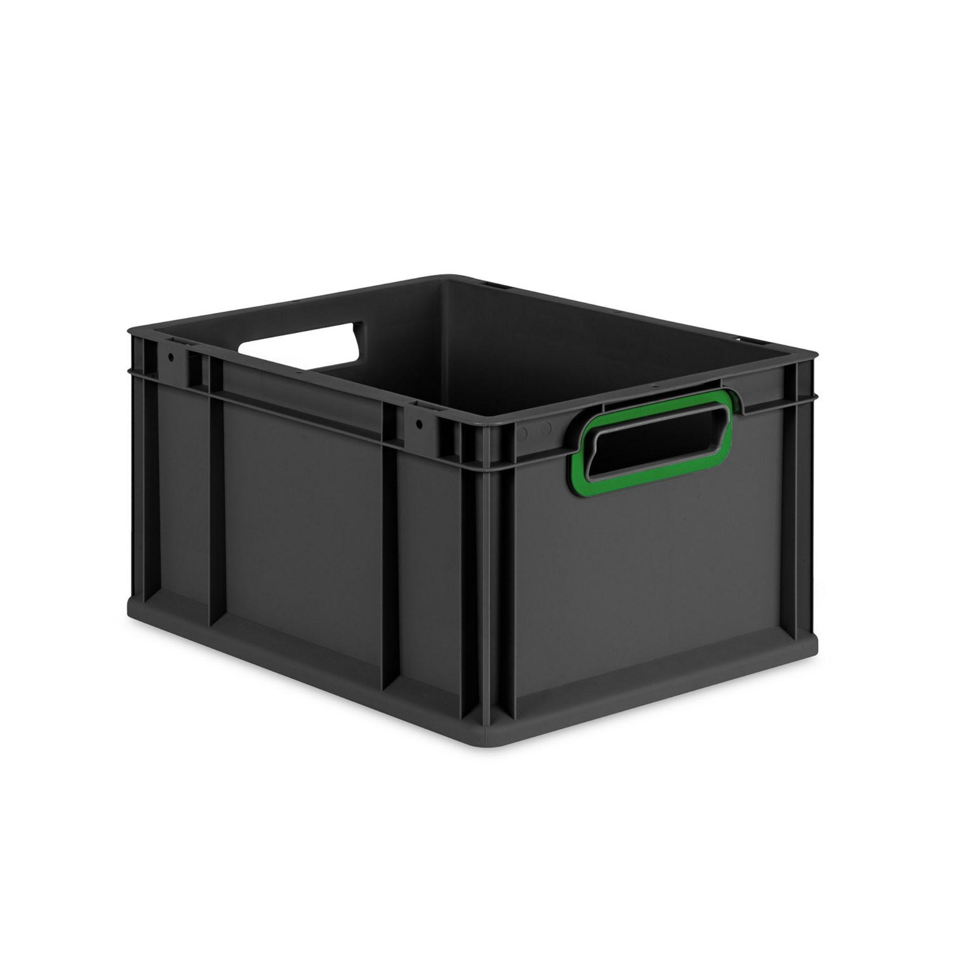 EUROBOX NextGen Color 22x30x40 cm 20 Liter Griffe grün offen, Schwarz - Schwarz/Grün, Kunststoff (30/22/40cm) - PROREGAL
