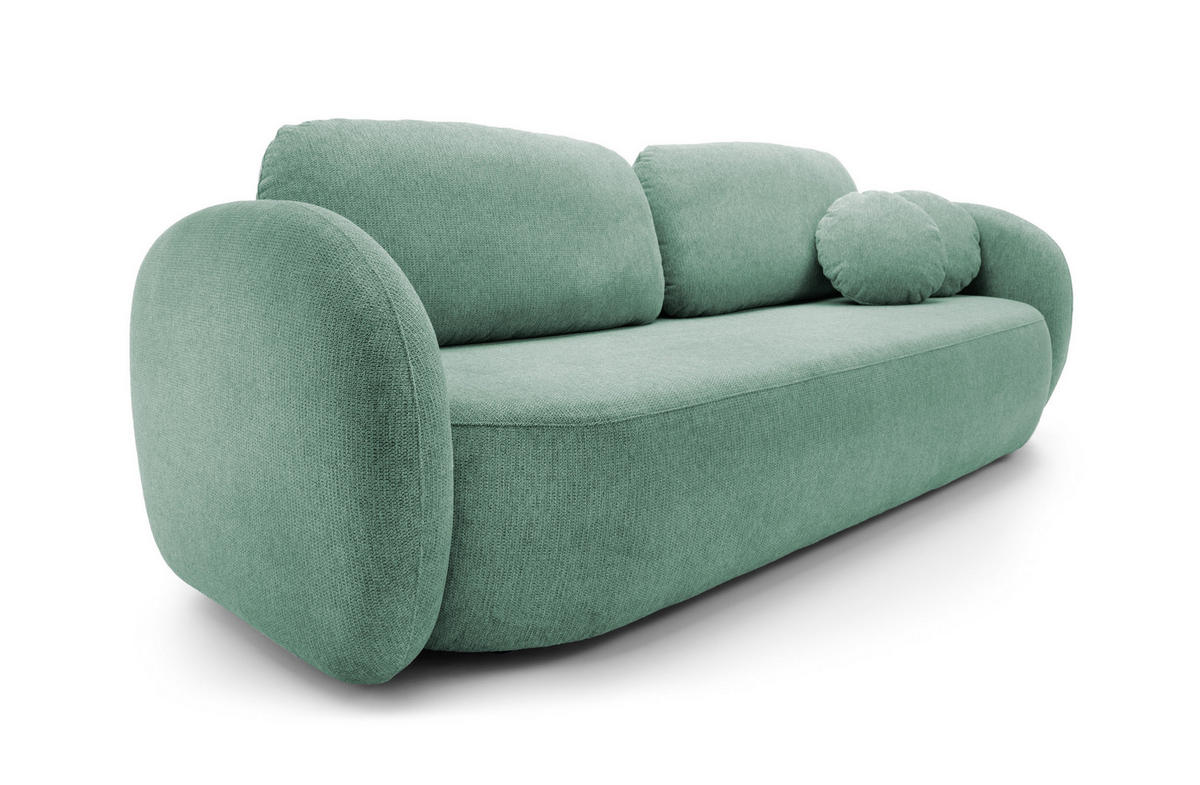 SOFA OLIO Mit Schlaffunktion Und Bettkasten, Bonell-Taschenfederung, Aragon-Stoff, lose Rückenkissen, freistehend, 238x101x86 cm Light blue - Hellblau, Holz/Textil (238/86/101cm) - DomoHome