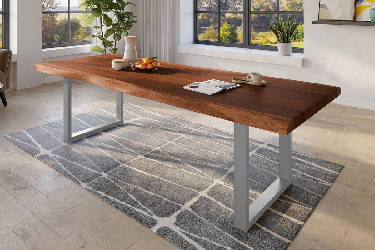 ESSTISCH TITAN - Silberfarben/Braun, Holz (110/280/79cm) - SAM
