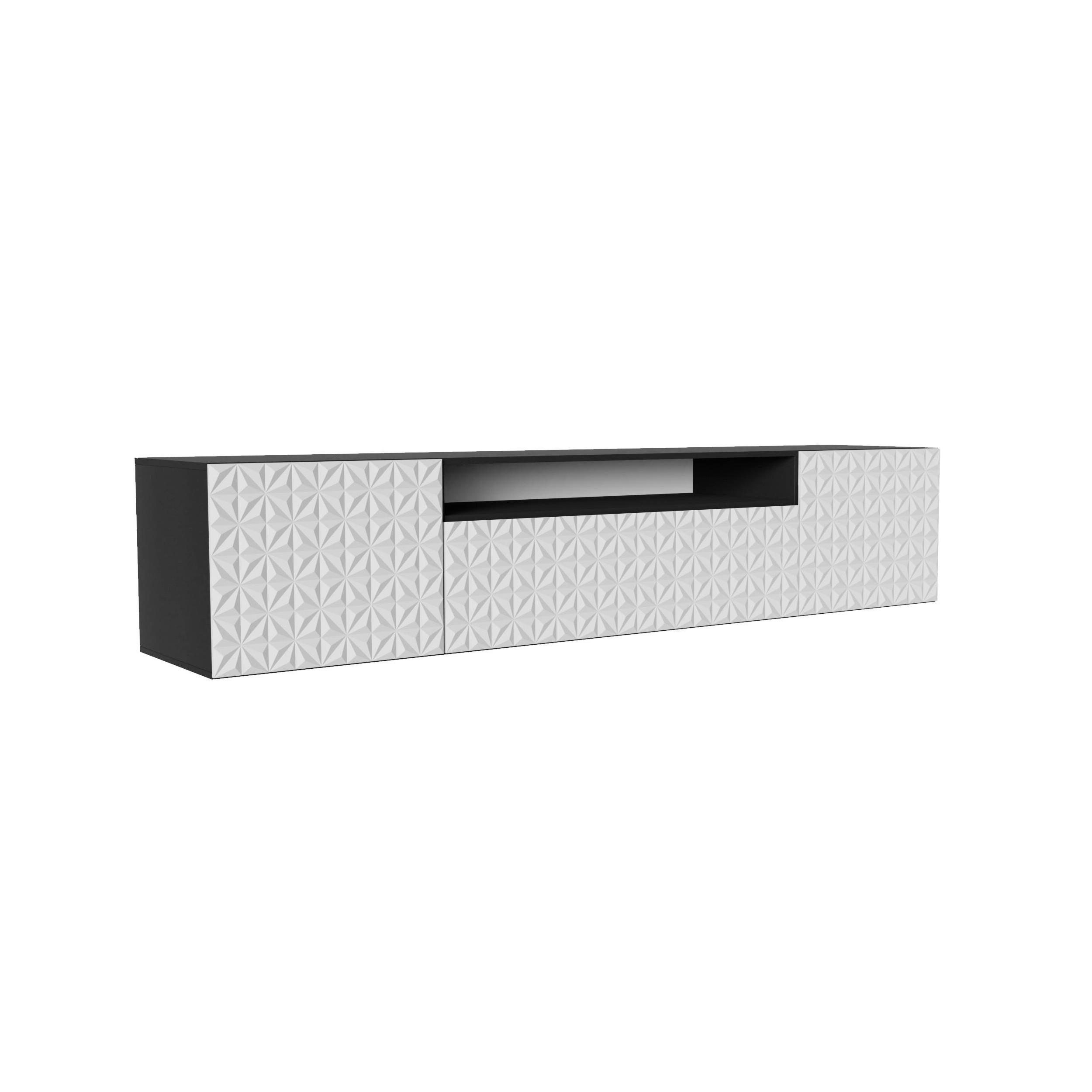 Meblini Tv-Schrank Schwarz, Weiß 200x40x41 cm