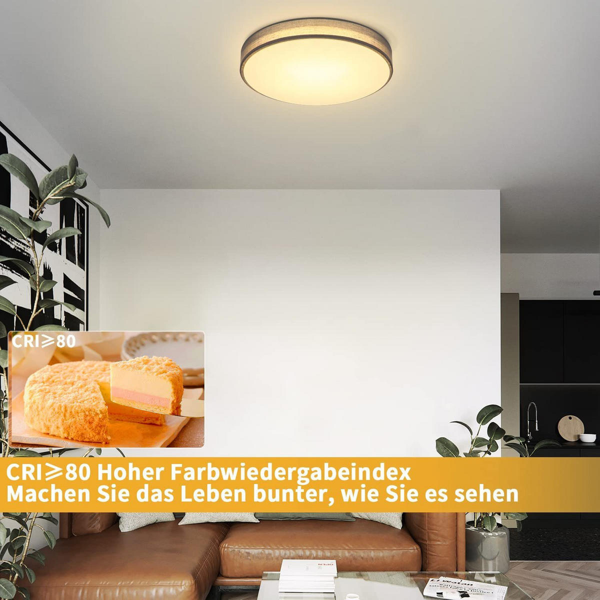 DECKENLEUCHT LED 12W 3000K Stoffschirm Modern Rund Ø30CM - Grün, Kunststoff (30/30/5cm) - ZMH