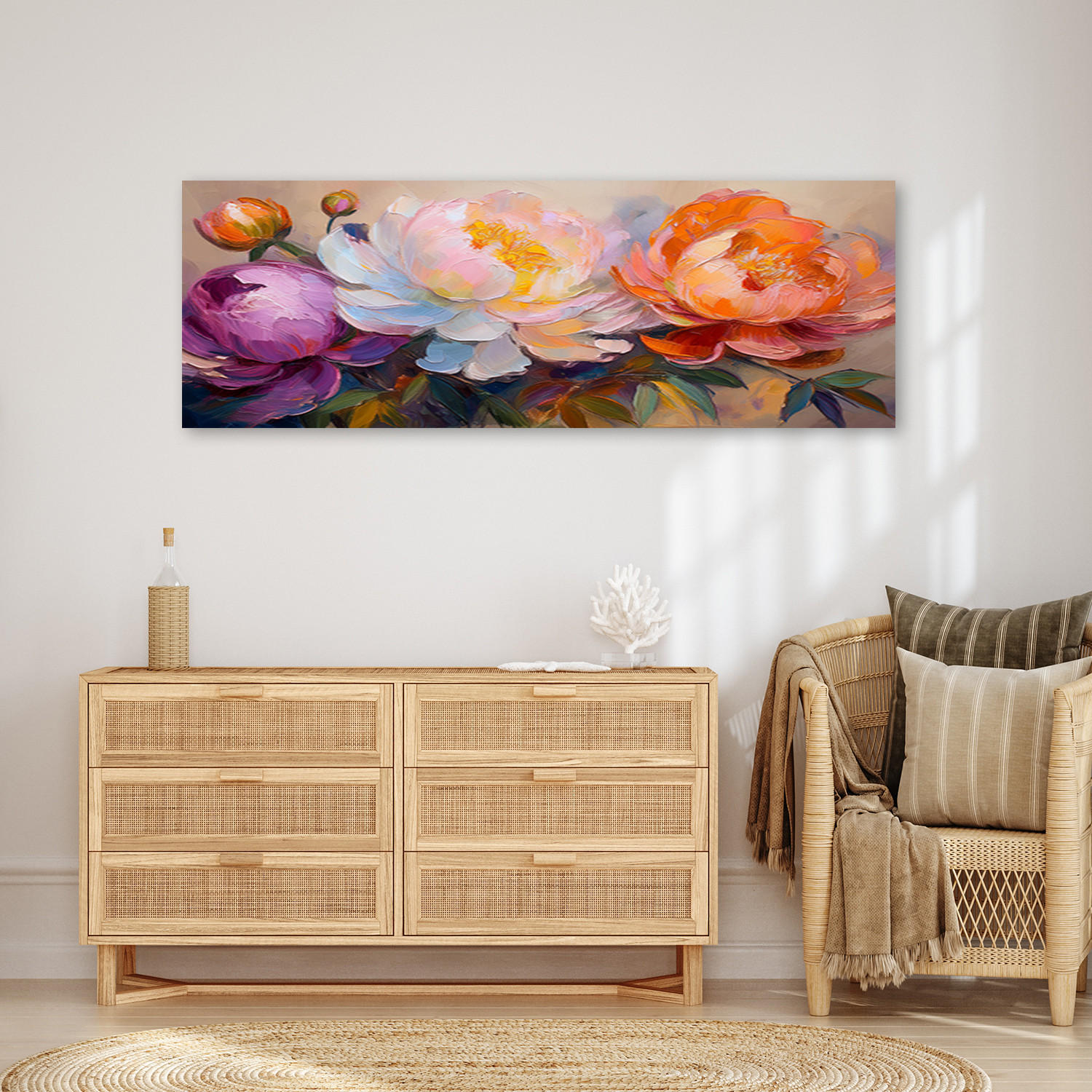 WANDBILD pfingstrosen blühen bunte pflanzen - Multicolor, Textil (90/30cm) - Feeby