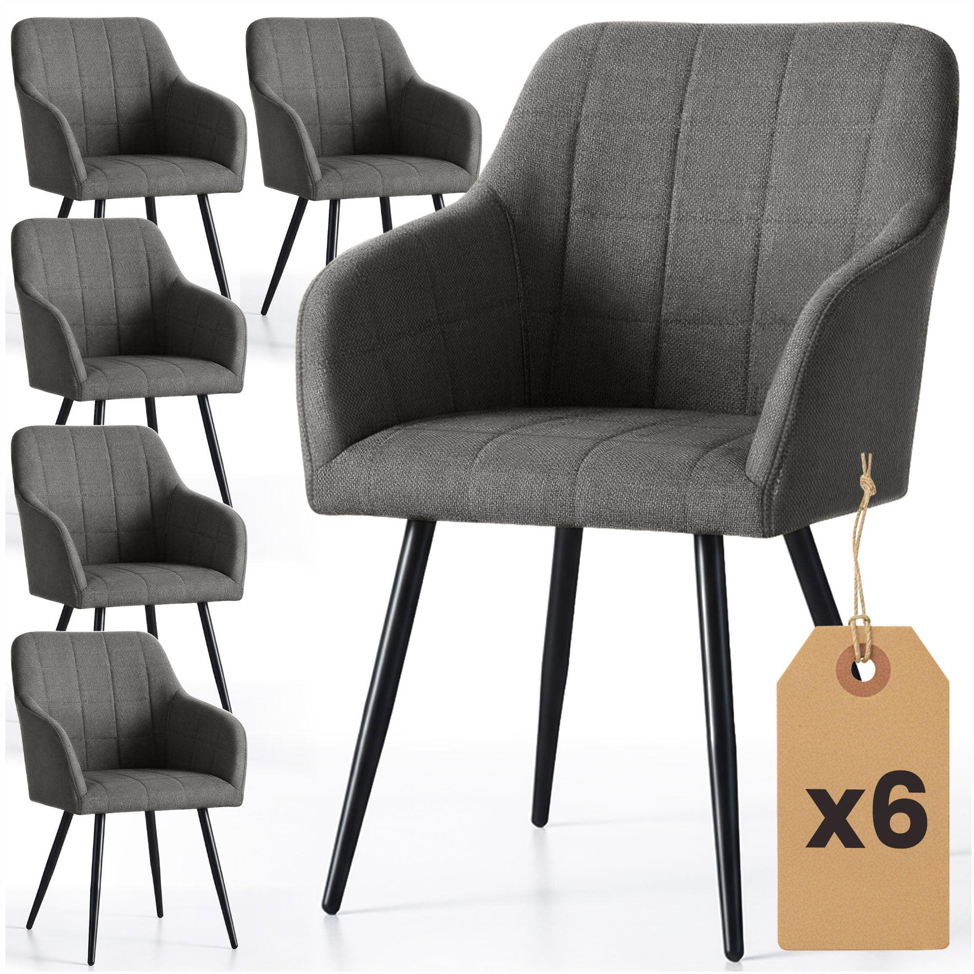 RAUMHIRSCH FURNITURE ČALOUNĚNÁ ŽIDLE, sada 6 ks, kovové nohy grafitová, černá, x 54/82/58