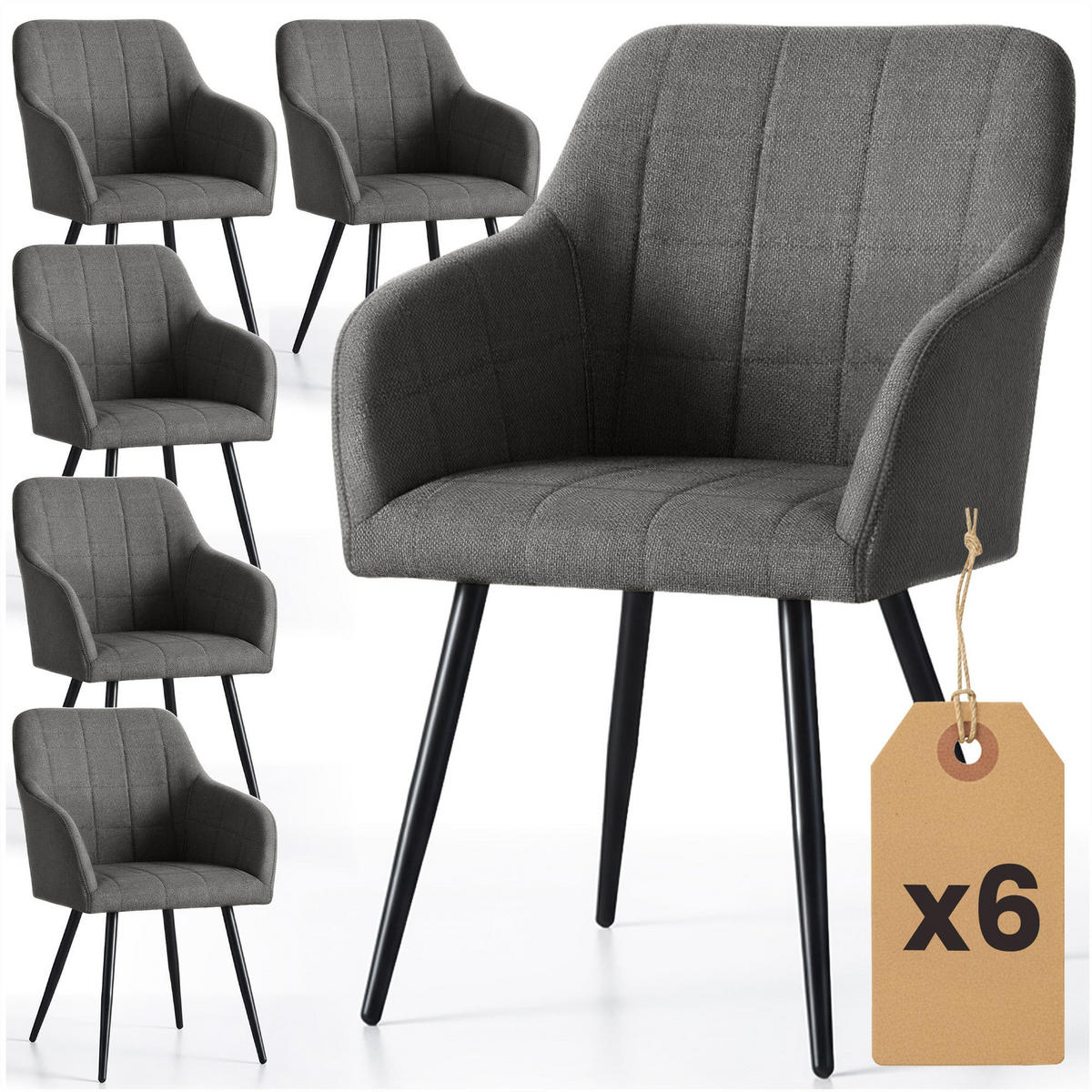 POLSTERSTUHL 6er Set, Metallbeine Graphit, Schwarz, x 54/82/58 - Schwarz, Textil (54/82/58cm) - RAUMHIRSCH FURNITURE