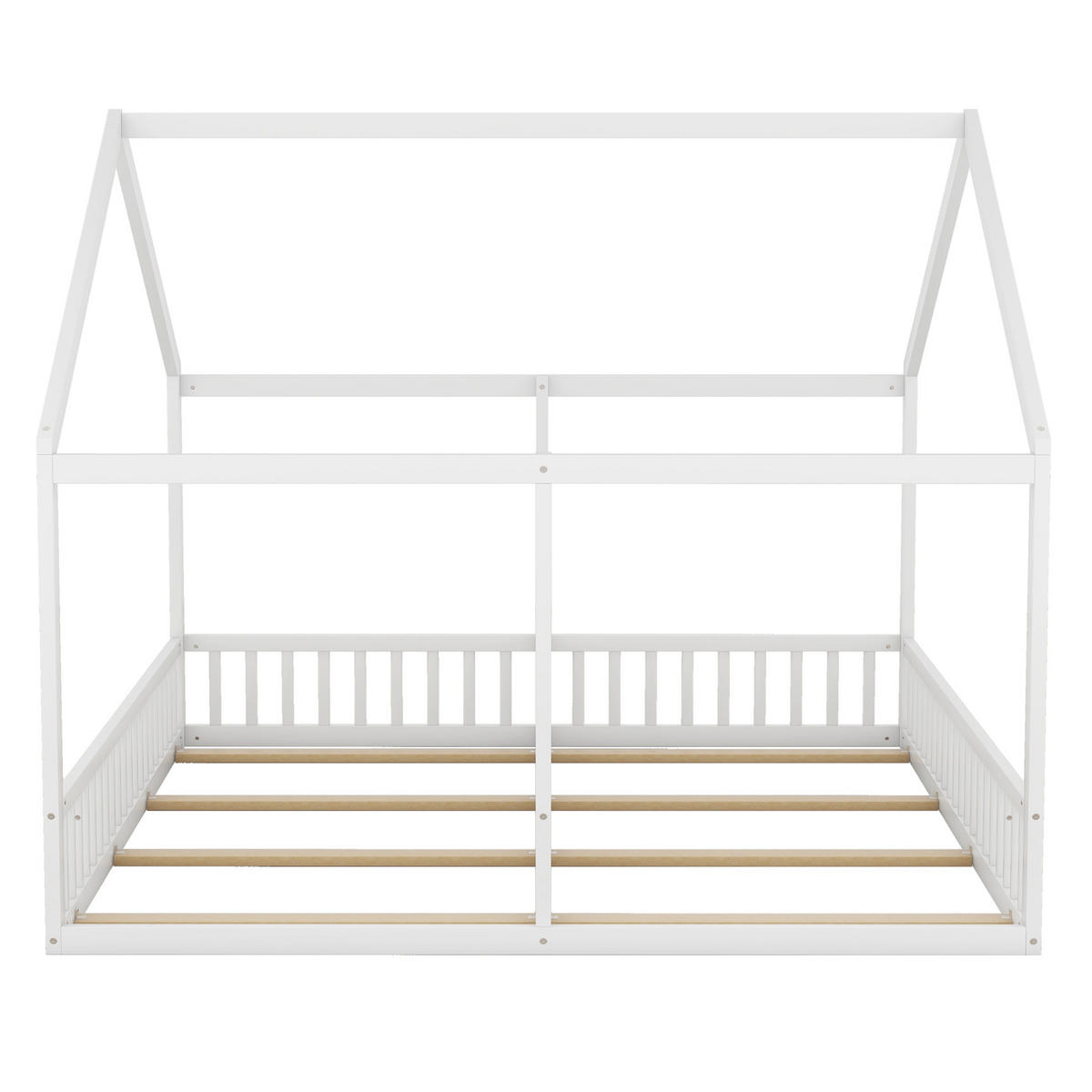 HAUSBETT 90/200 cm, Weiß mit 2-in-1-Funktion und Schutzgitter - Weiß, Holz (90/200cm) - MIVRAY