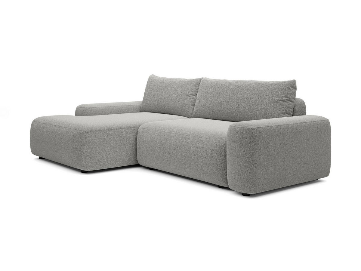 ECKSOFA RUOTA Grau Boucle-Stoff mit Schlaffunktion - Grau, Holz (264/162cm) - MASSENO