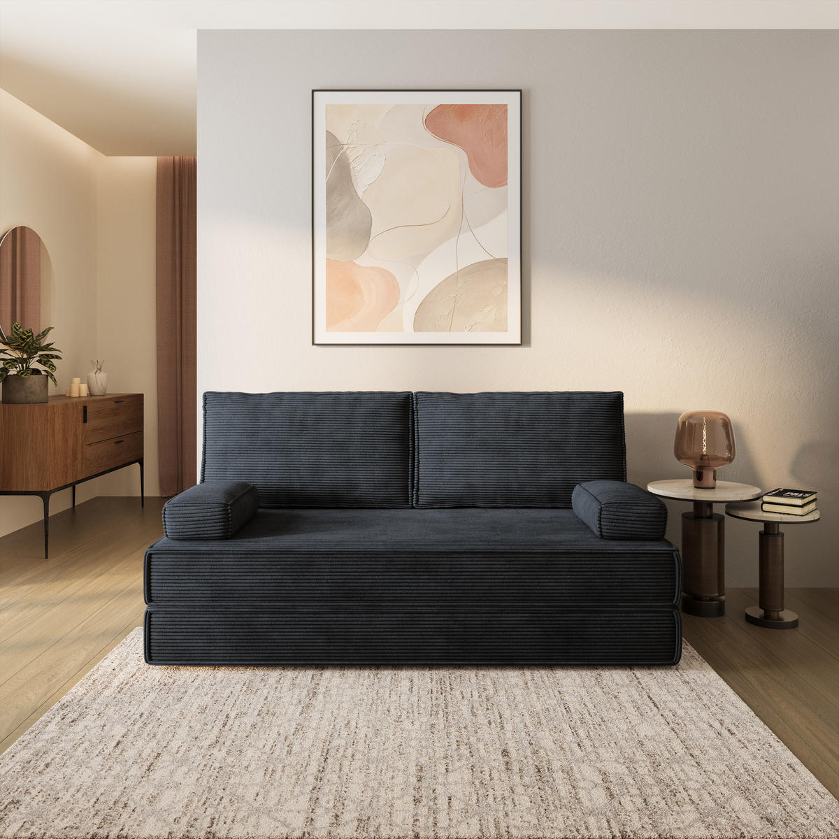 BETTSOFA SILAR aus Schaumstoff Cordstoff Schwarz Schlaffunktion - Schwarz, Textil (170/86/80cm) - MASSENO