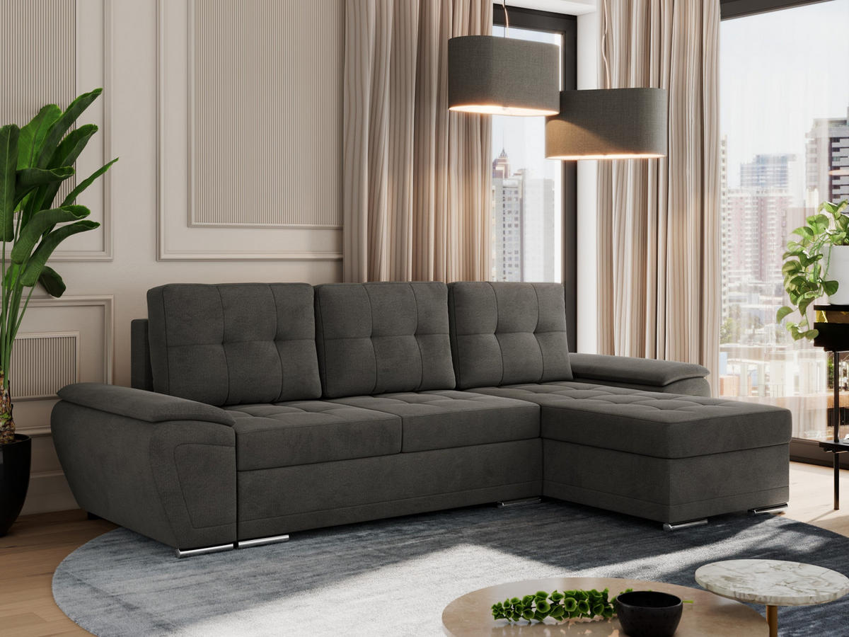ECKSOFA UMBRIA L Dunkelgrau Velvet - Dunkelgrau/Grau, Textil (271/157cm) - MKS