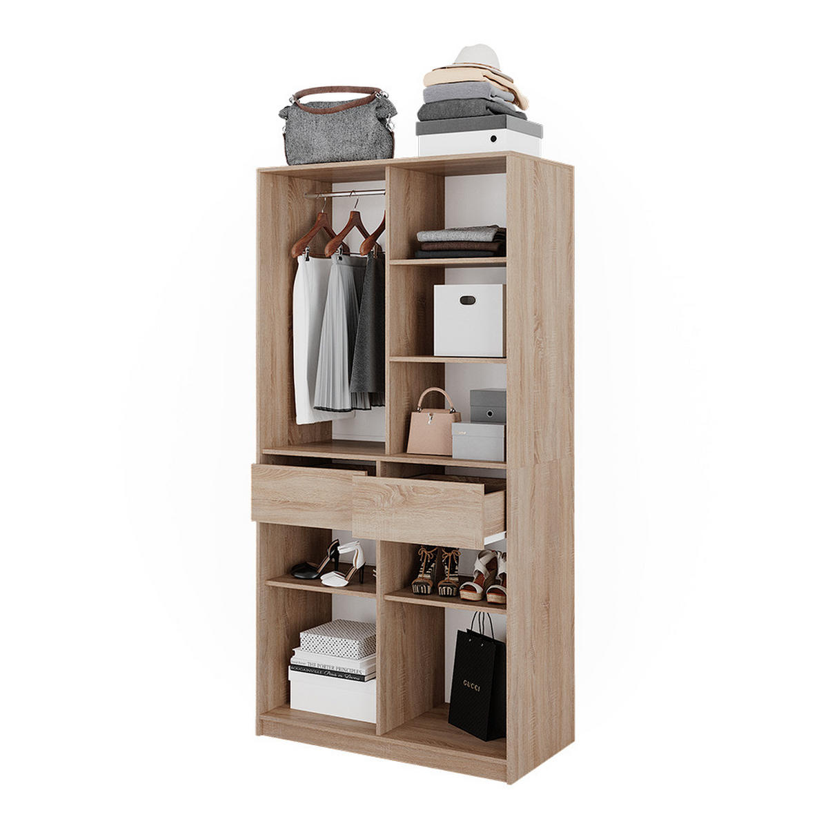 KLEIDERSCHRANK Elmo Sonoma 100 x 200 cm mit 2 Schubladen - Sonoma Eiche, Holzwerkstoff (100/200/50cm) - Vicco