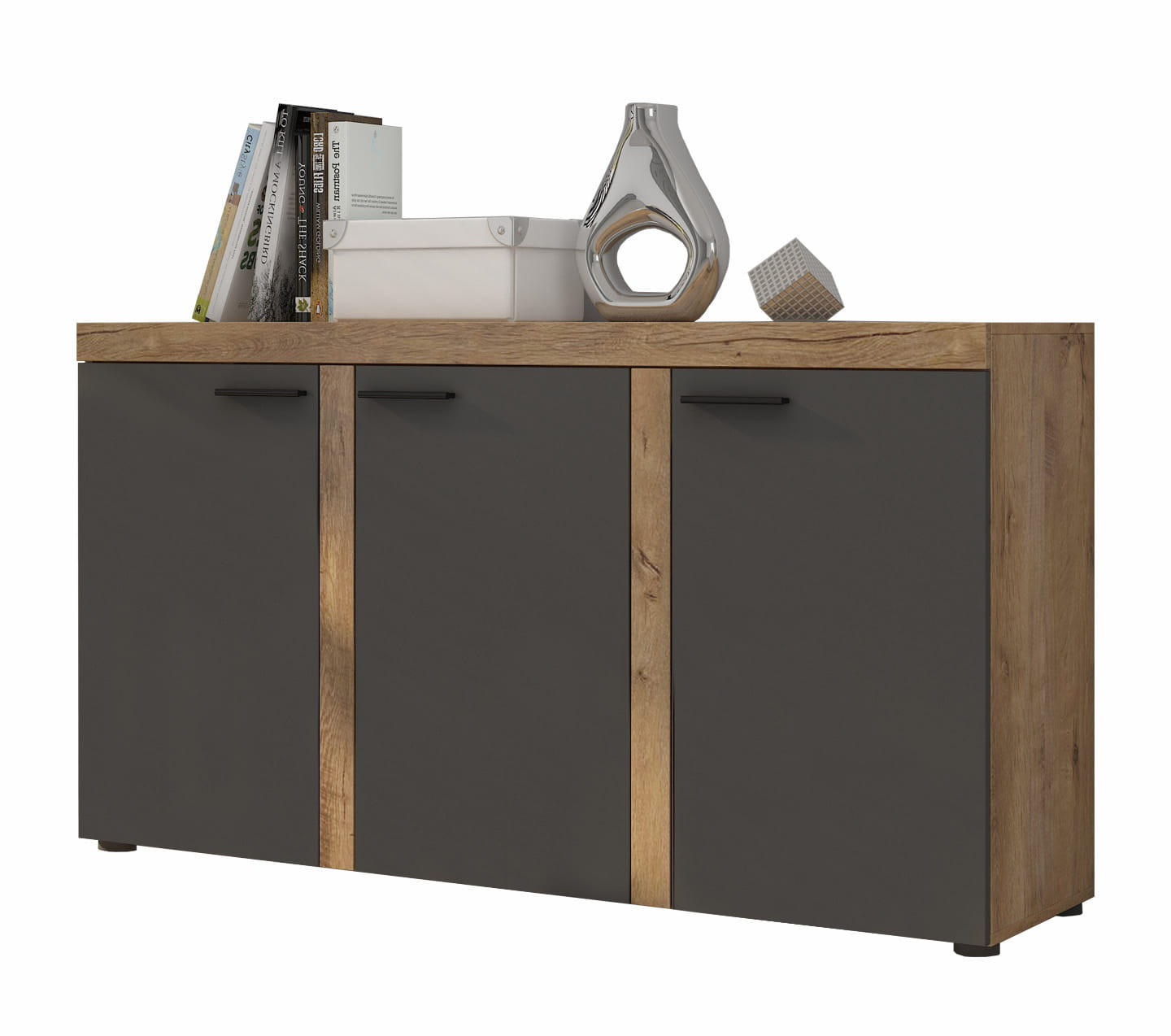 SIDEBOARD OKTAWIA 3F - Dunkelbraun/Graphitfarben, Holzwerkstoff (149/82/40cm) - Meblini