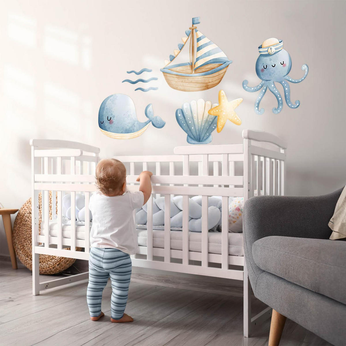 WANDAUFKLEBER 100x132cm - Tiere und ein Boot - Multicolor, Kunststoff (100/132/0.1cm) - Wallfluent