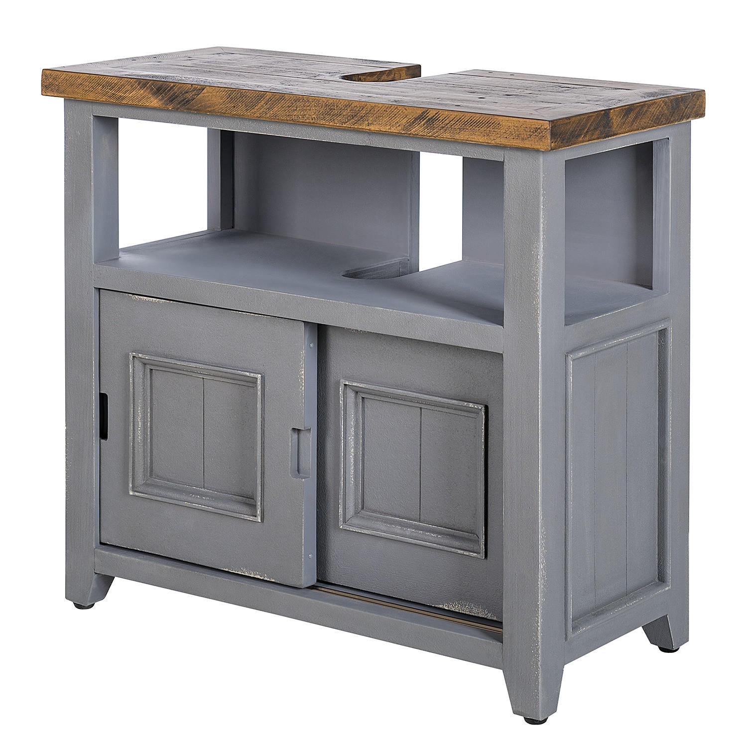 WASCHBECKENUNTERSCHRANK - Kiefer massiv - Grau, Holz (75/68/35cm) - home24