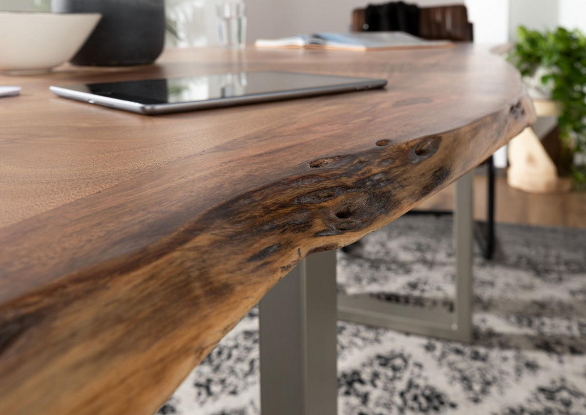 BAUMTISCH Akazie 140x90x76 natur Beine silber matt FREEFORM 3 - Braun, Holzwerkstoff (90/140/76cm) - Massivmoebel24