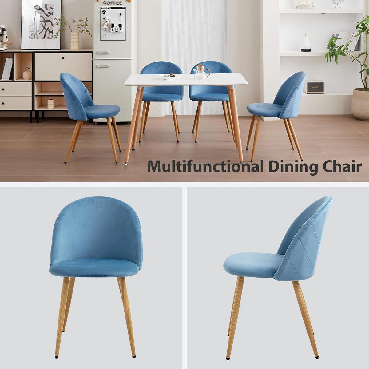 ESSZIMMERSTUHL 4er-Set Samt Blau mit Metallbeinen - Blau, Textil (43/80/47.5cm)