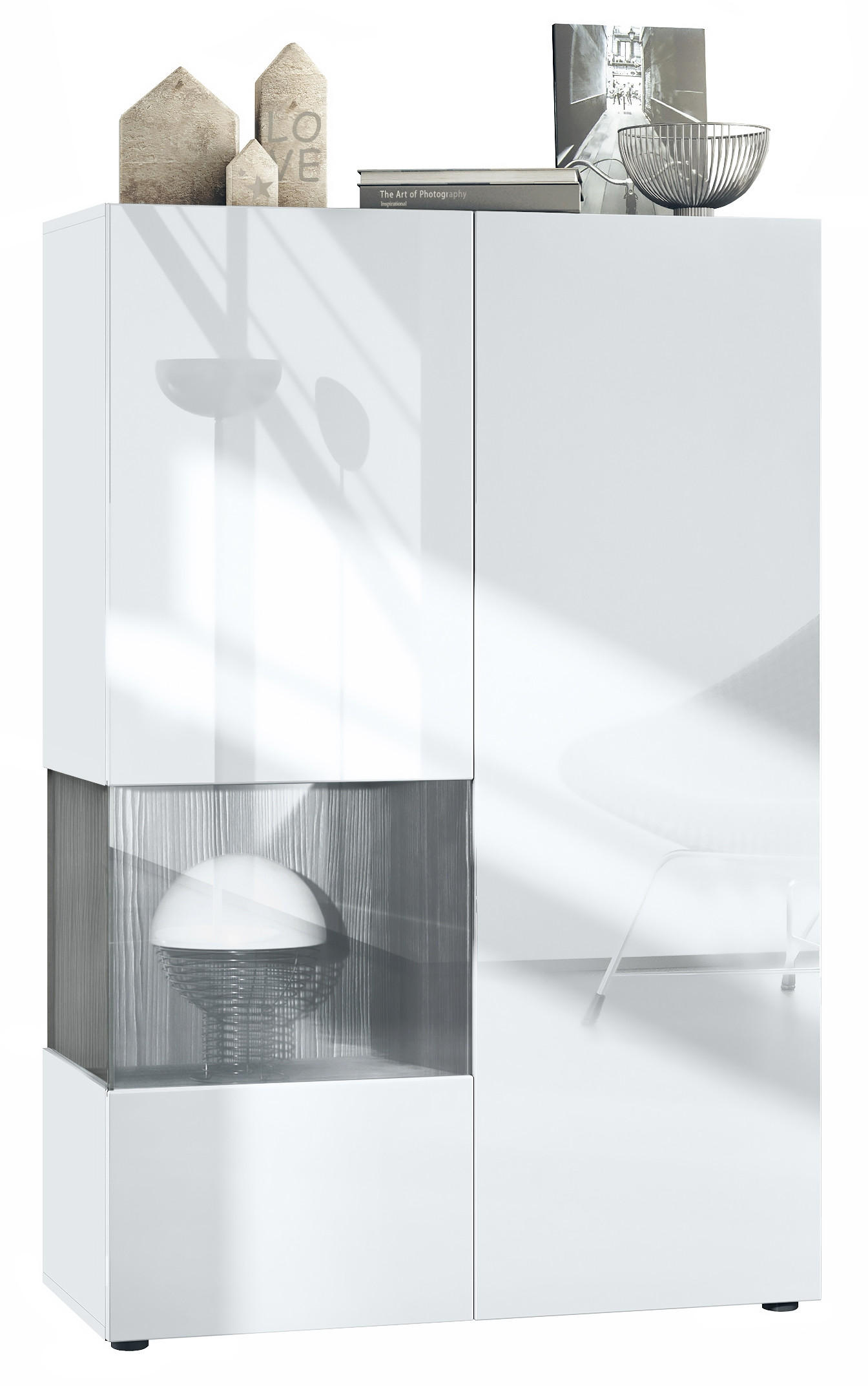 Vladon Vitrine Anthrazit 91.5x136.5x37 cm