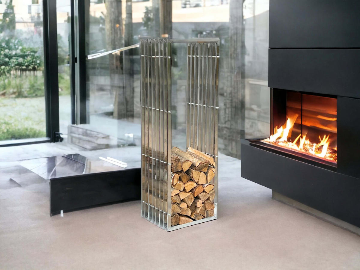 KAMINHOLZREGAL Innen Metall Edelstahl Kaminholzständer 150 cm - Edelstahlfarben, Metall (50/150/40cm) - DanDiBo