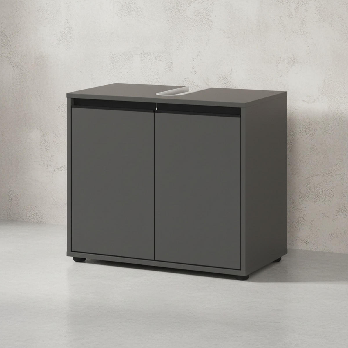 WASCHBECKENUNTERSCHRANK 63 cm mit zwei Türen und Einlegeboden | Graphit - Schwarz, Holzwerkstoff (63/55/34cm) - KADIMA DESIGN