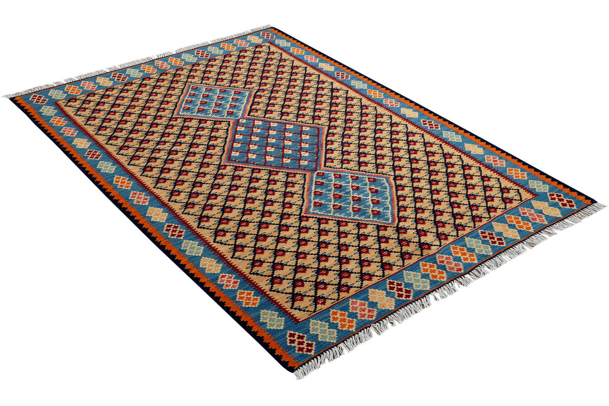 HANDWEBTEPPICH Kelim Senneh Beige 151/104 cm Schurwolle - Beige, Textil (104/151cm) - Looma