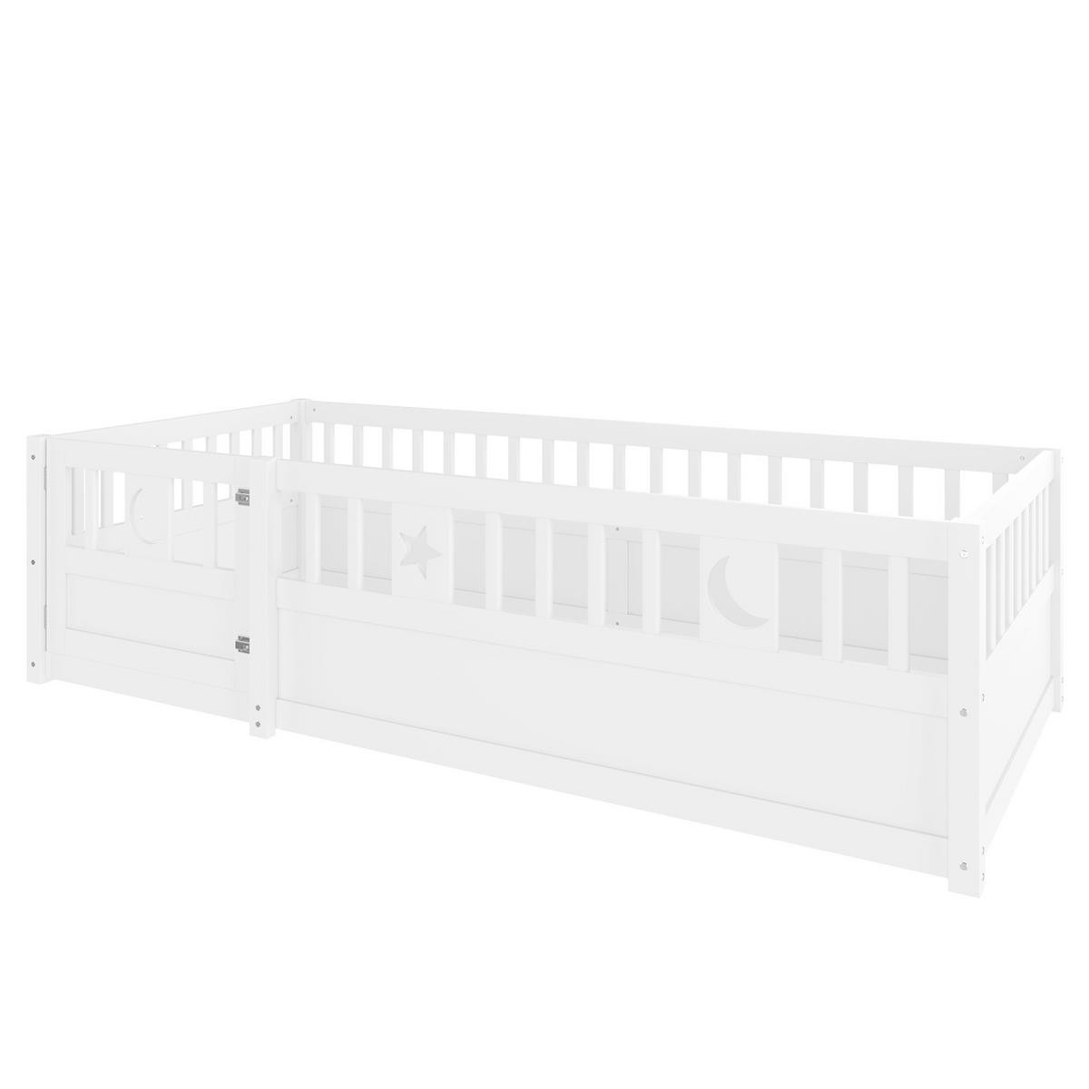 KINDERBETT 90/190 cm aus Kiefern mit Sicherheitsgitter, Schlosstür und Stern-Mond-Dekor, Weiß - Weiß, Holzwerkstoff (90/190cm) - Redom