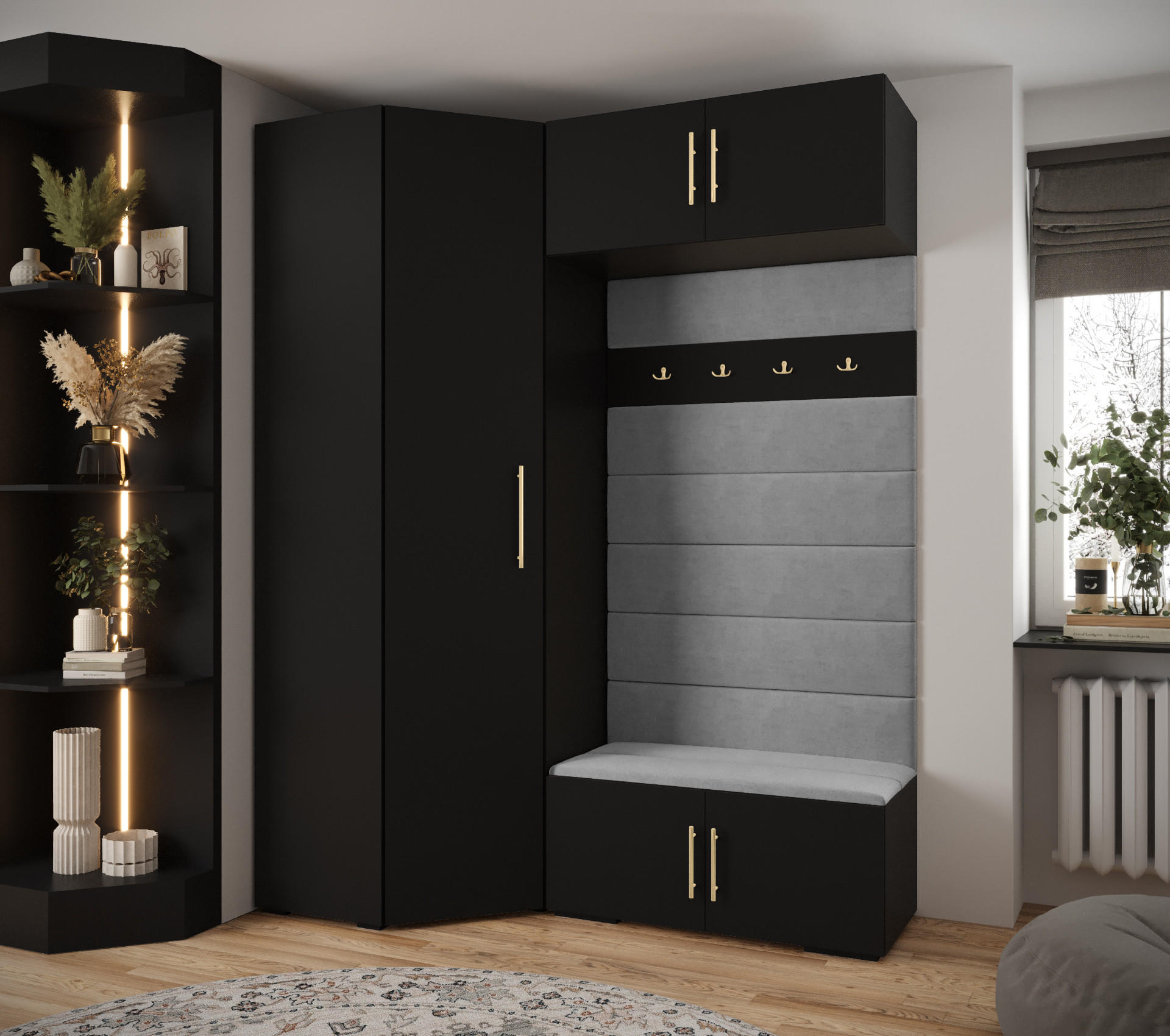 GARDEROBEN-SET 236,7/181,7/47 - Goldfarben/Schwarz, Holz/Metall (181.7/236.7/47cm) - Abiks Möbel