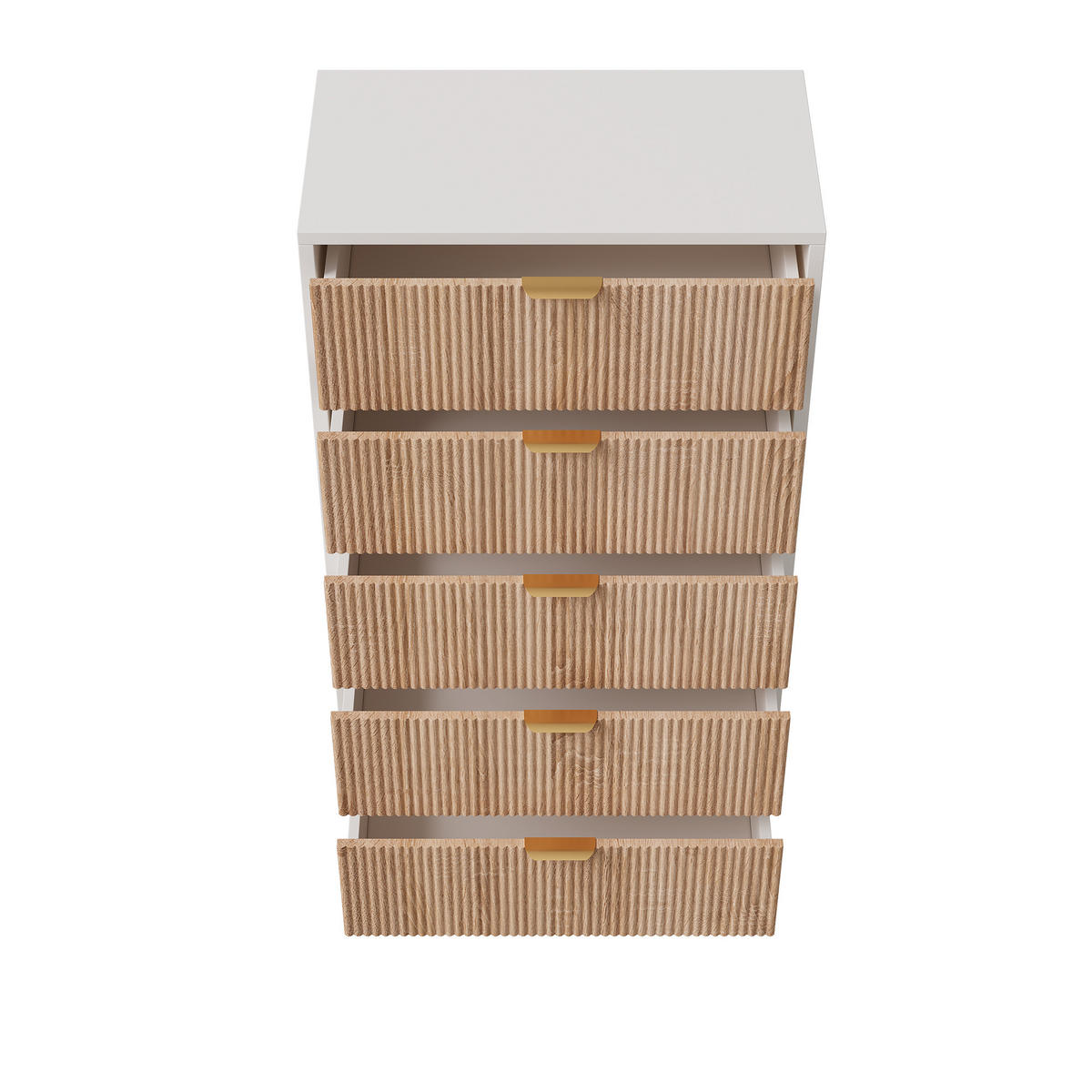 KOMMODE 5 Schubladen, Holz/Weiß, modern, Metallgriffe & Füße, geräumig, elegant - Weiß, Holz (60/109.8/34cm) - EuroLiving