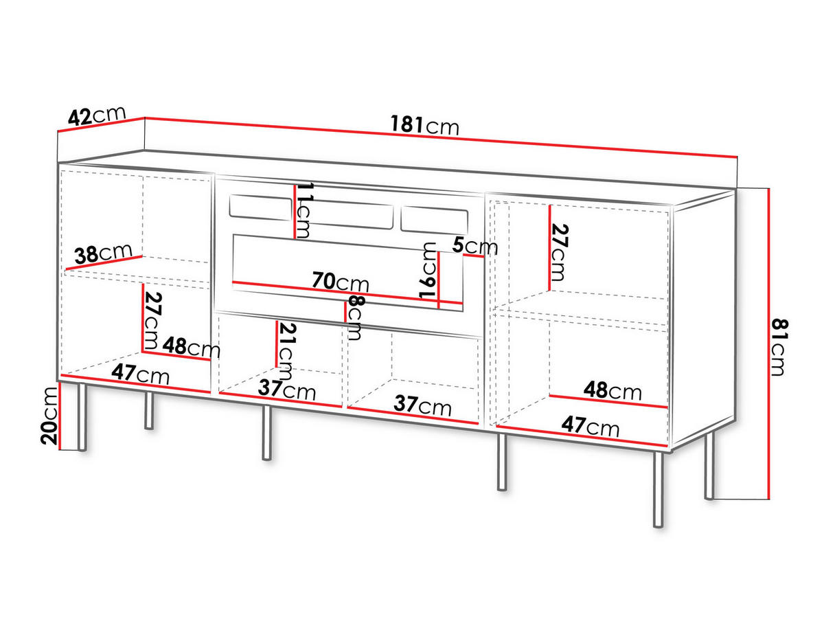 SIDEBOARD Tacos 180 mit Elektrische Kamin - Schwarz/Braun, Holzwerkstoff/Metall (181/81/42cm) - MIRJAN24