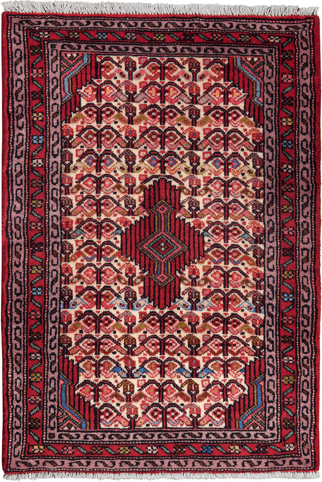 ORIENTTEPPICH handgeknüpft Assadabad Beige, Rot 99/67 cm Schurwolle - Beige/Rot, Textil (67/99cm) - Looma