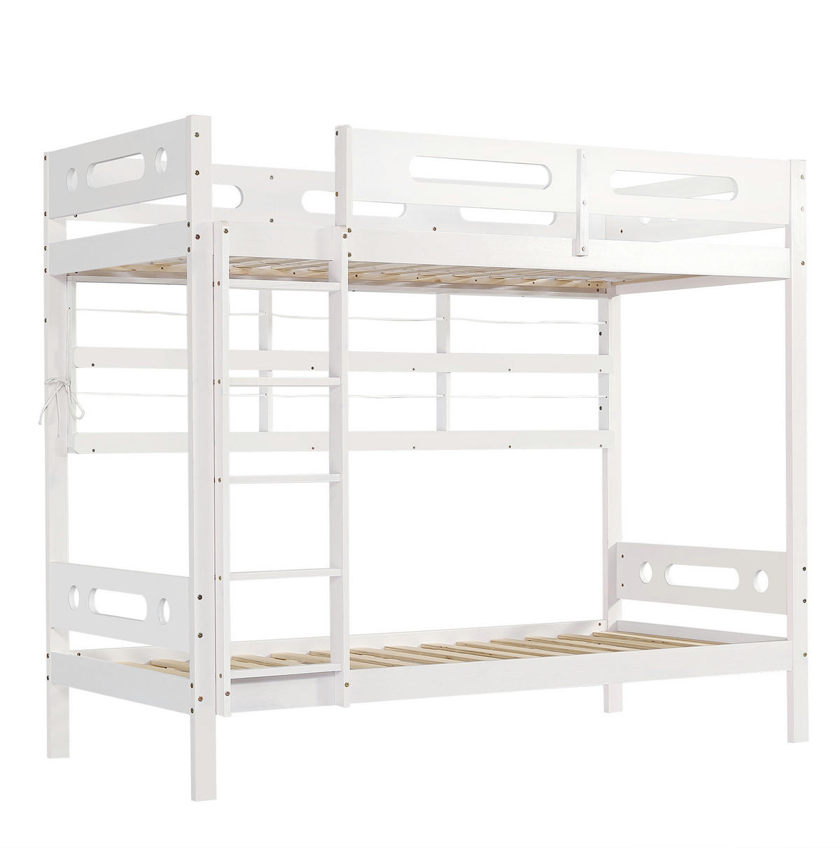 ETAGENBETT aus Kiefernholz und MDF 90x200 cm Weiß/Natur mit Regal, Fallschutz und 5-stufiger Leiter - Weiß, Holzwerkstoff (90/200cm) - IVMEU