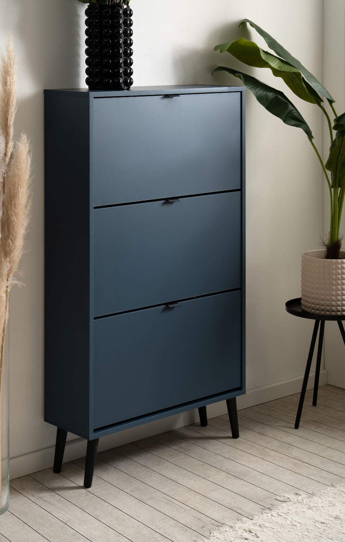 SCHUHSCHRANK blau 70 x 125 cm, Schuhkipper mit 3 Klappen - Blau/Schwarz, Holz/Holzwerkstoff (70/125/24cm) - Furn.Design