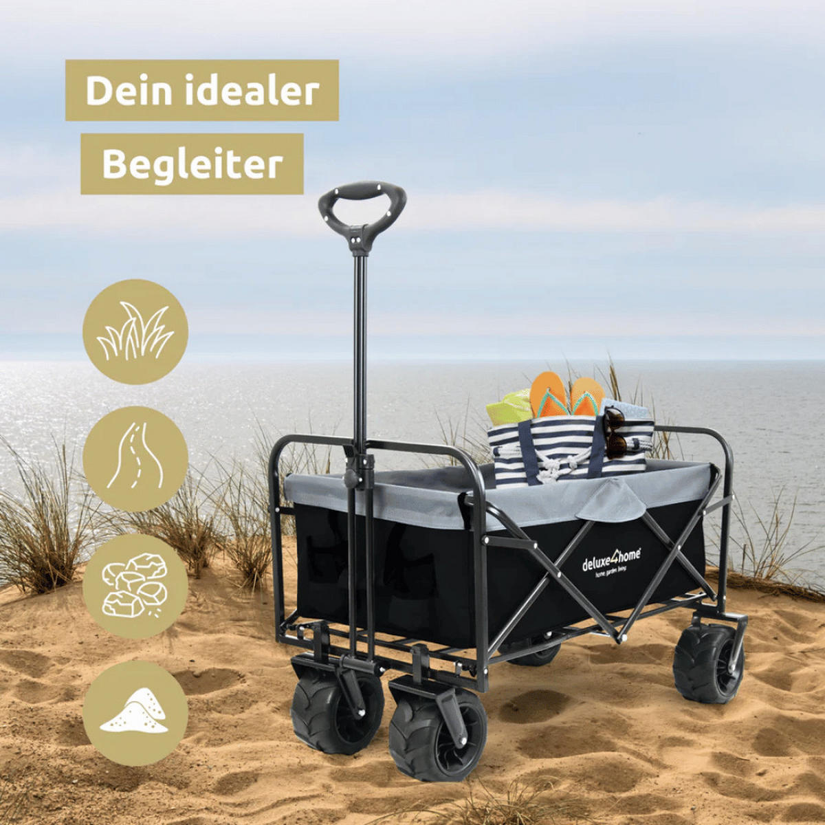 BOLLERWAGEN faltbar CALLI Extra Breite Reifen Schwarz - Schwarz, Metall (100/100/60cm) - DELUKE