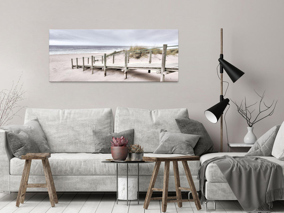 GLASBILD 125x50 cm Strand Meer - Beige, Glas (125/50cm) - artissimo