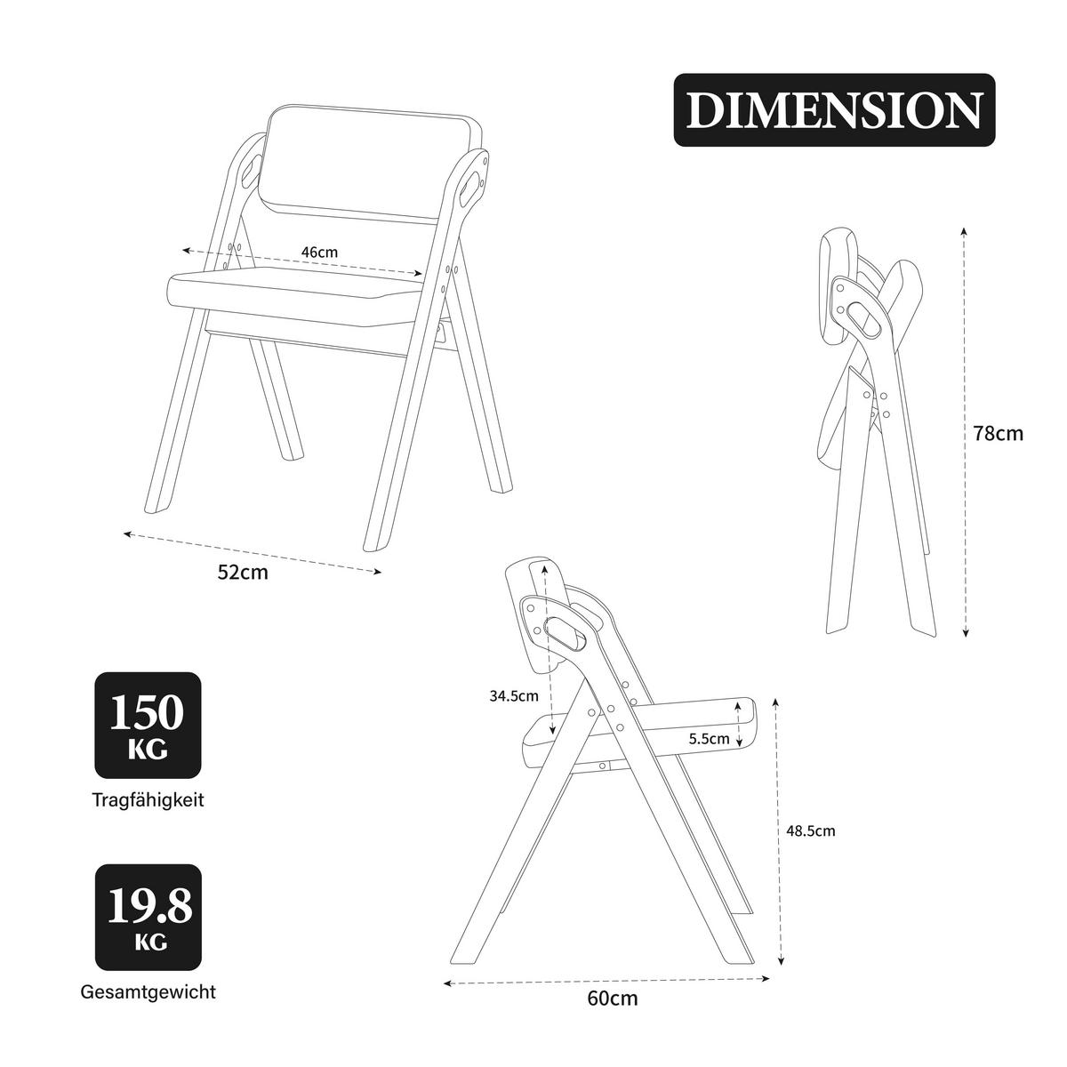KLAPPSTUHL DE-36858 2er-Set mit Buchenholzgestell Grau - Grau, Holz (52/77/59cm) - ComfortXL