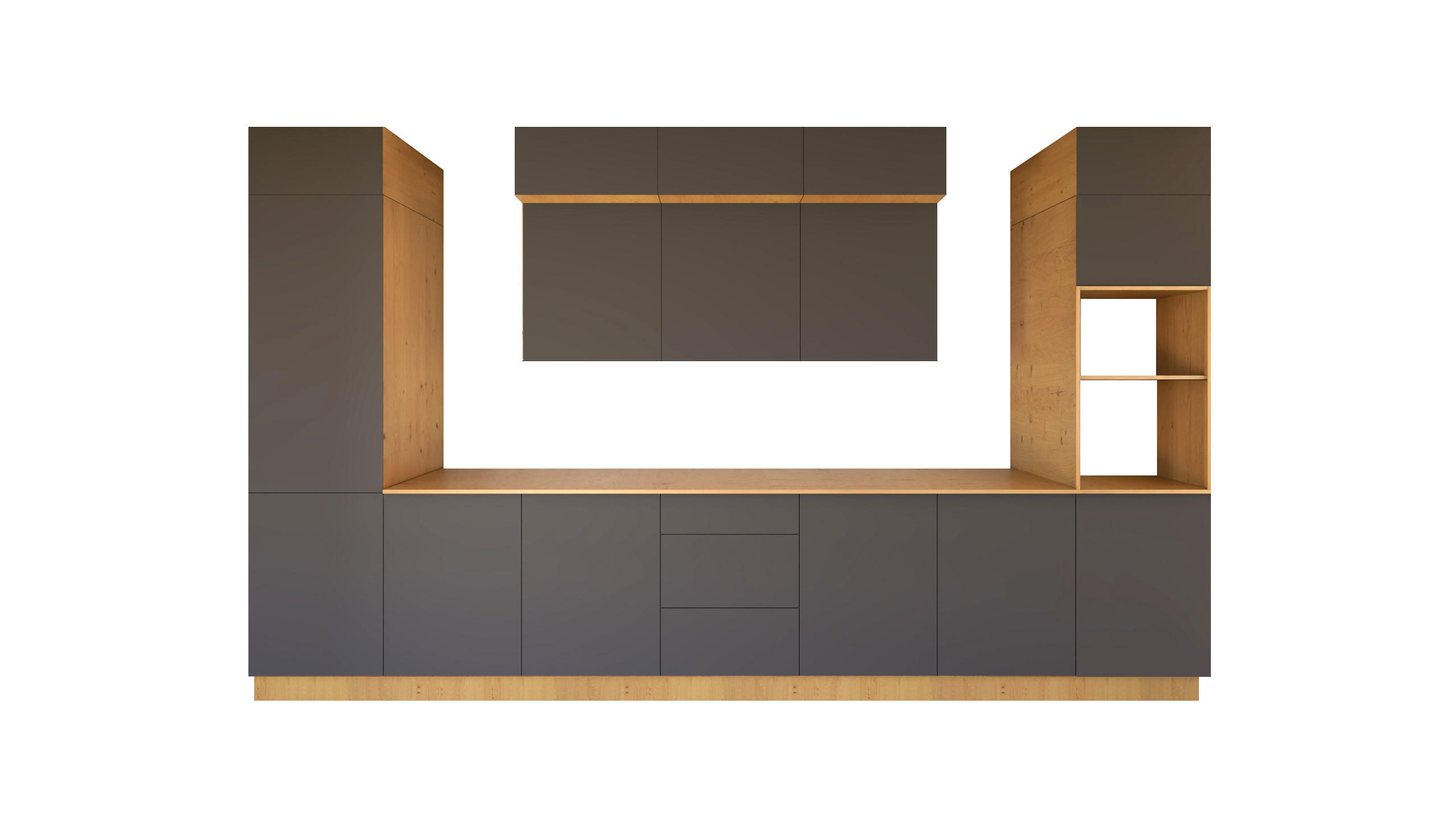 KÜCHENZEILE 420 cm - Nexa KÜ-LN-004 - in Grau / Matt - Grau, Holz (420/212/58cm) - ROYAL24_MARKT