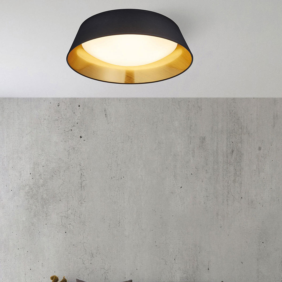 LED DECKENLEUCHTE Ponts Schwarz Gold - Schwarz, Textil (45/45/12cm)