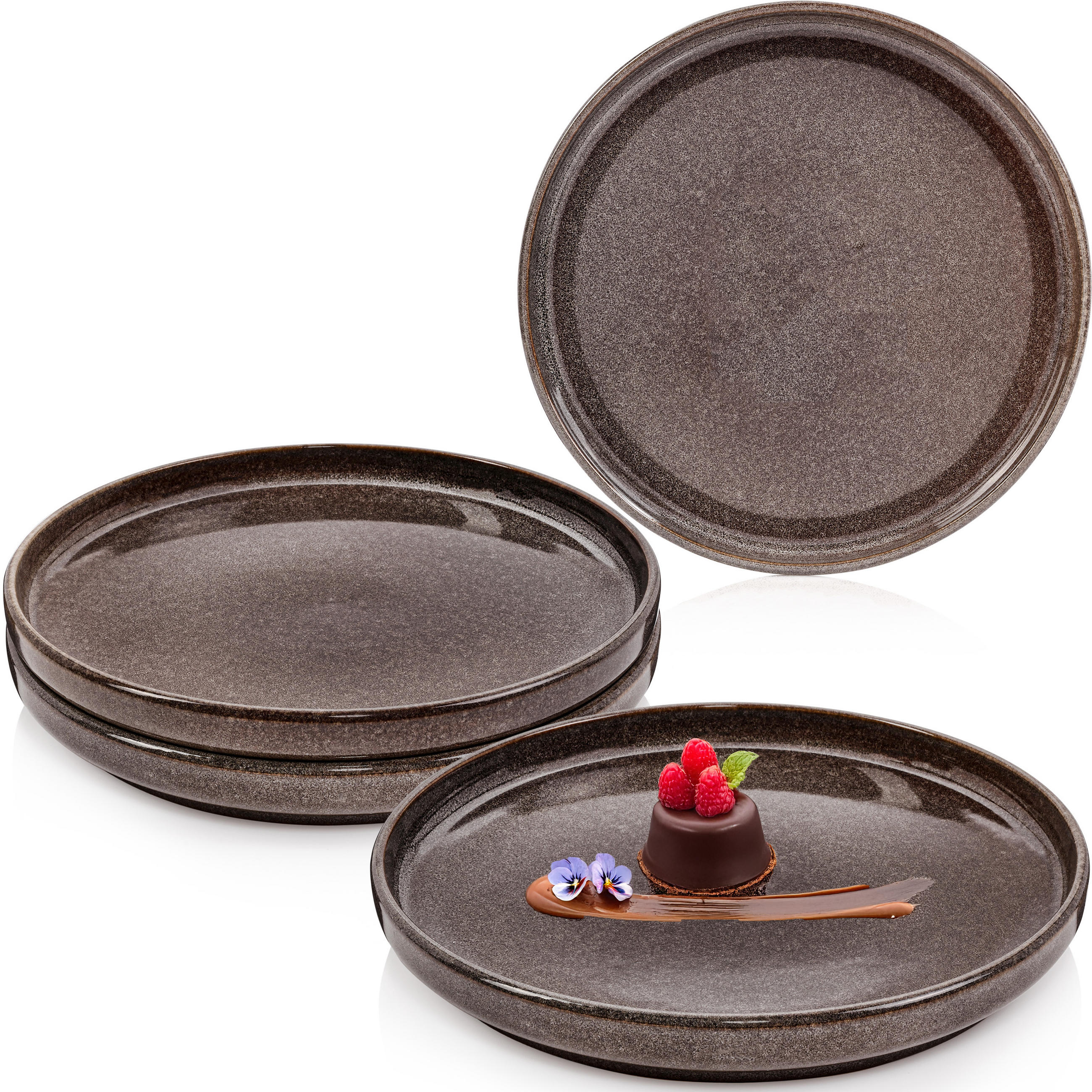 DESSERTTELLER SET KAIRO GRAPHIT - 4 teilig aus Steingut - Braun, Keramik (28cm) - Sänger